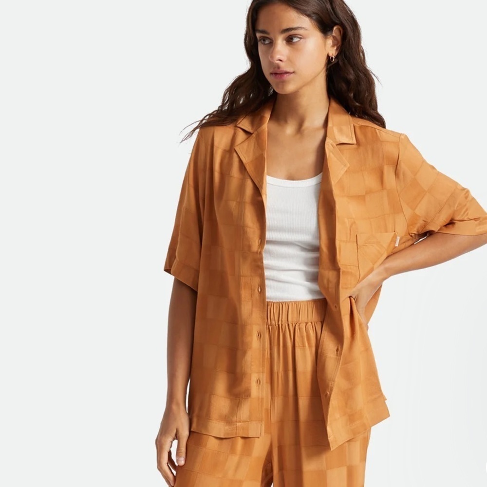 Brixton Jackpot Checkered Relaxed Fit Woven Button Down Short Sleeve Women L